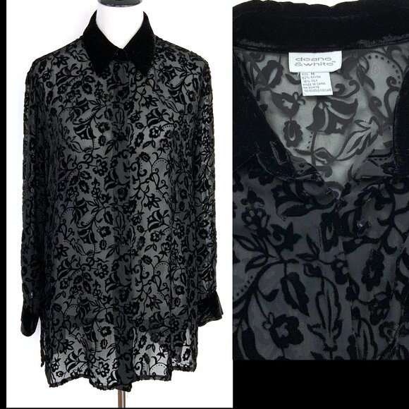 Deane & White Tops - Vintage Y2K Black Sheere Burnout Velvet Blouse from Deane & White Sz M